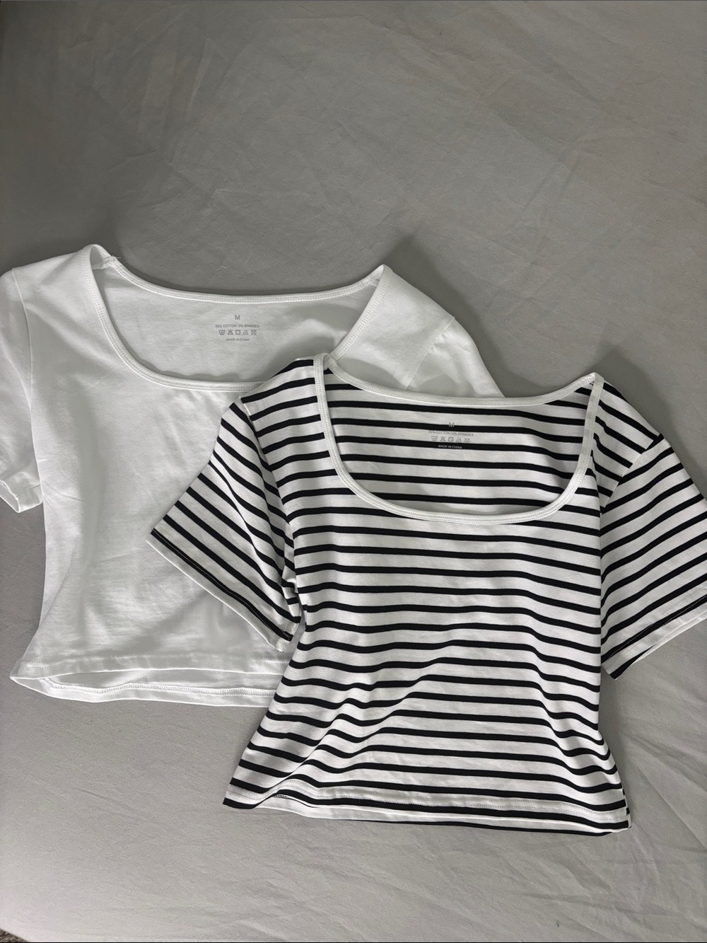 Women’s Scoop Neck Cropped Tee set — White & Black Stripe